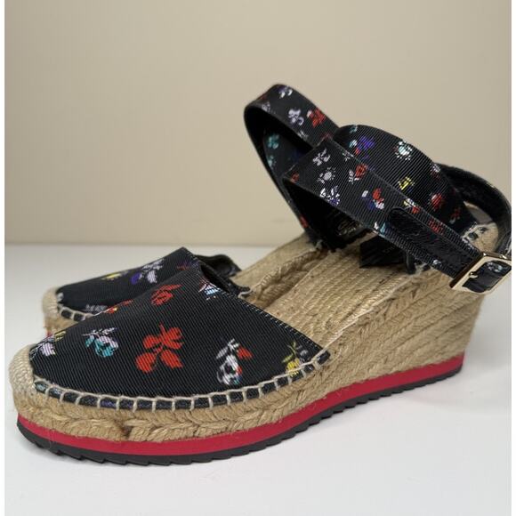 Diane Von Furstenberg Palermo Espadrille Womens 10M Black Floral Canvas Wedge - Picture 4 of 11